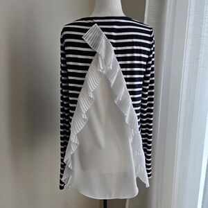 Joseph Ribkoff, Black And White Striped Top With Ruffle Back Detail, Size 2
